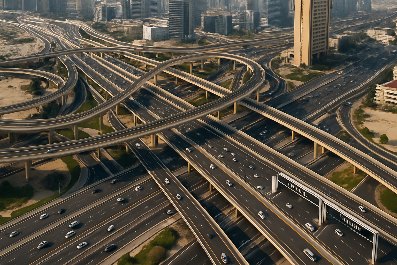Aerial view of Dubai’s extensive toll road network