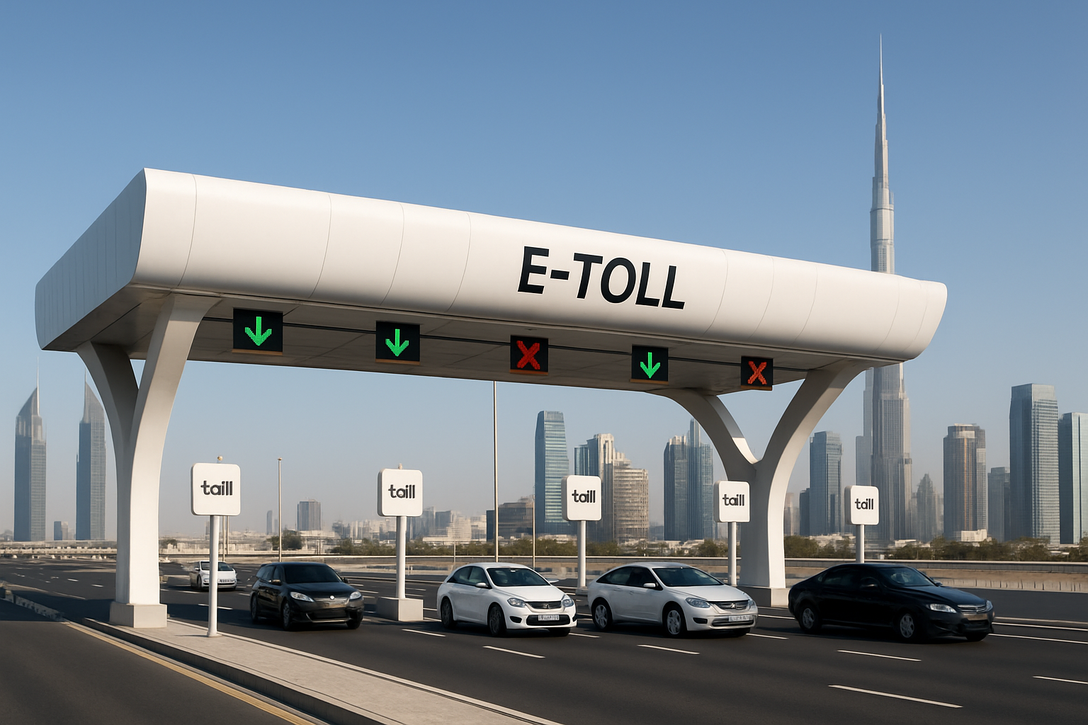 Modern toll gate on a Dubai highway